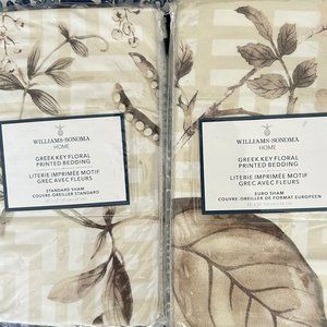 NWT WILLIAMS SONOMA HOME GREEK KEY FLORAL PRINTED BEDDING STANDARD SHAM and EURO